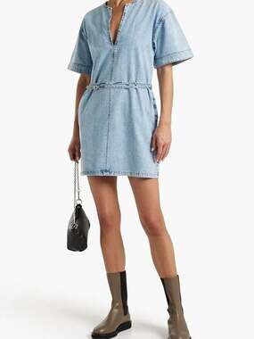 Frame Kaftan Denim Mini Dress, Breezy. Size S. MSRP $348